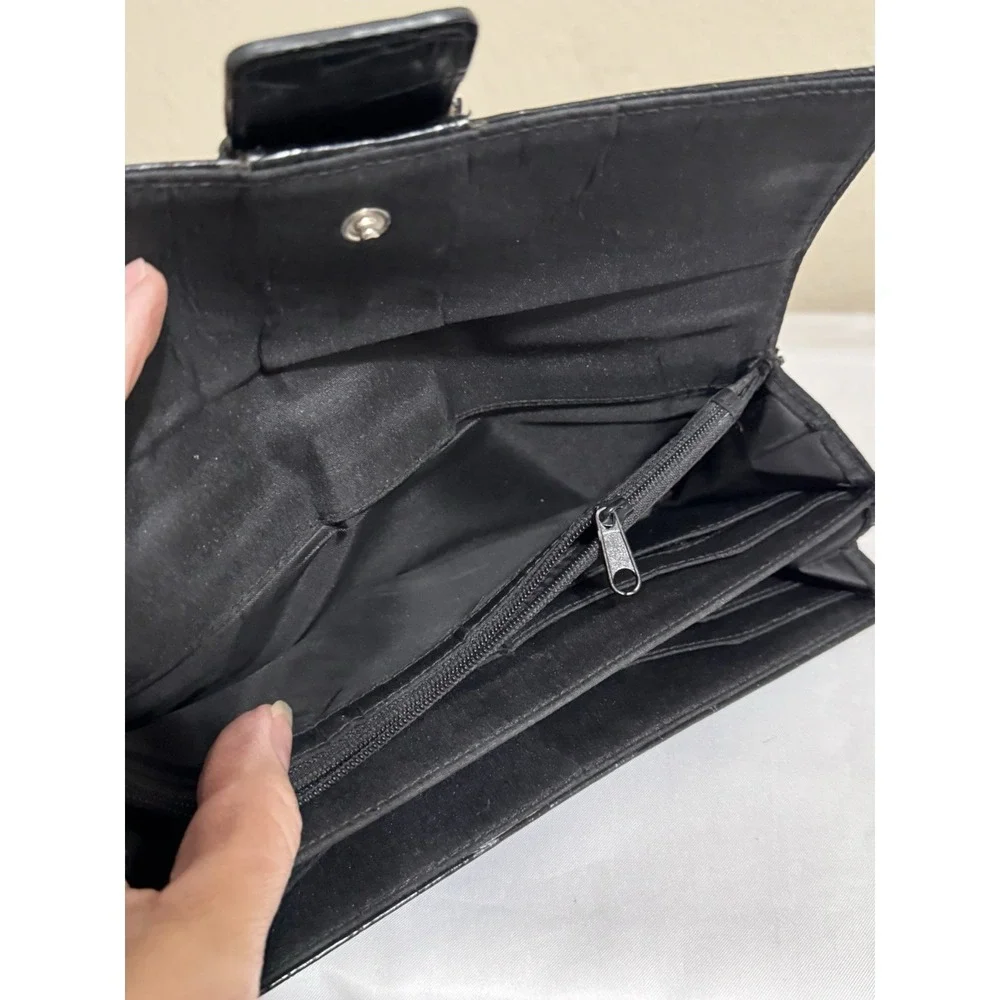 Black Y2K‎ Wallet Big-Buckle Snap Closure Reptile Pattern